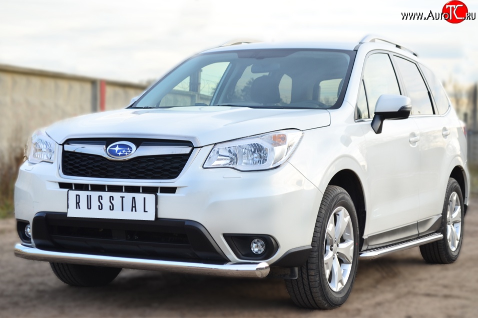 16 999 р. Одинарная защита переднего бампера диаметром 76 мм SLITKOFF  Subaru Forester  SJ (2012-2016) дорестайлинг  с доставкой в г. Чебоксары