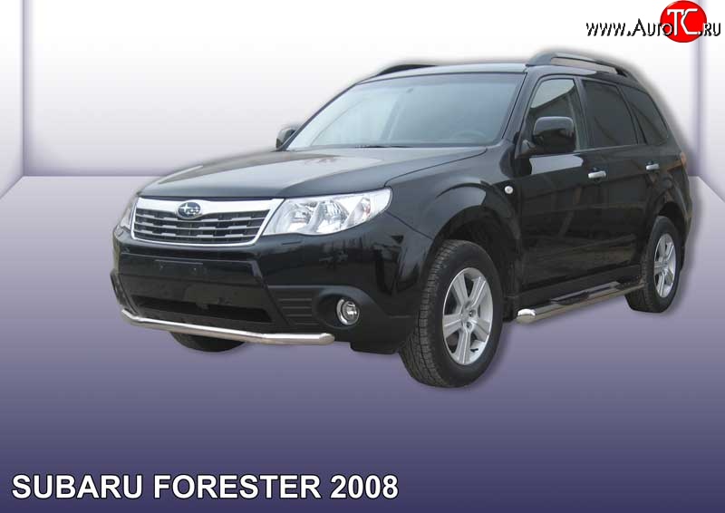 10 899 р. Одинарная защита переднего бампера из трубы диаметром 57 мм Slitkoff  Subaru Forester  SH (2008-2013) (Цвет: нержавеющая полированная сталь)  с доставкой в г. Чебоксары