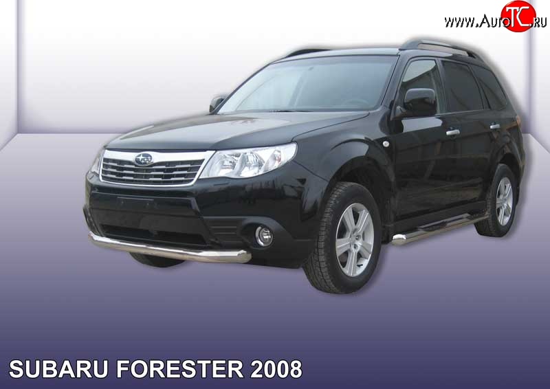 13 499 р. Одинарная защита переднего бампера диаметром 76 мм Slitkoff  Subaru Forester  SH (2008-2013) (Цвет: нержавеющая полированная сталь)  с доставкой в г. Чебоксары