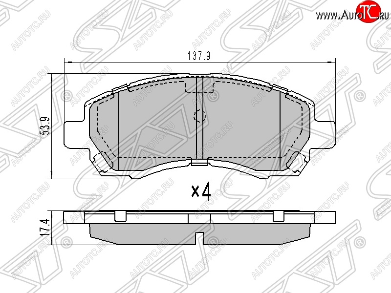 889 р. Колодки тормозные SAT (передние) Subaru Outback BP дорестайлинг универсал (2003-2006)  с доставкой в г. Чебоксары