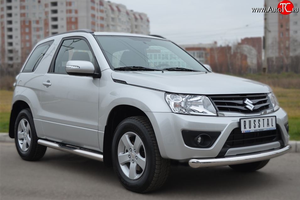 15 749 р. Одинарная защита переднего бампера диаметром 76 мм (3 дв.) SLITKOFF  Suzuki Grand Vitara  JT (2012-2016) 3 двери 2-ой рестайлинг  с доставкой в г. Чебоксары