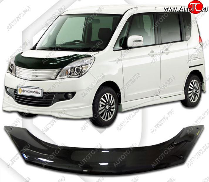 2 399 р. Дефлектор капота CA-Plastic Suzuki Solio дорестайлинг (2010-2013) (Classic черный, Без надписи)  с доставкой в г. Чебоксары