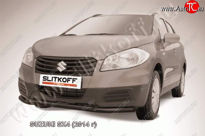9 649 р. Защита переднего бампер Slitkoff Suzuki SX4 JYB, JYA хэтчбэк дорестайлинг (2013-2016) (Цвет: серебристый)  с доставкой в г. Чебоксары