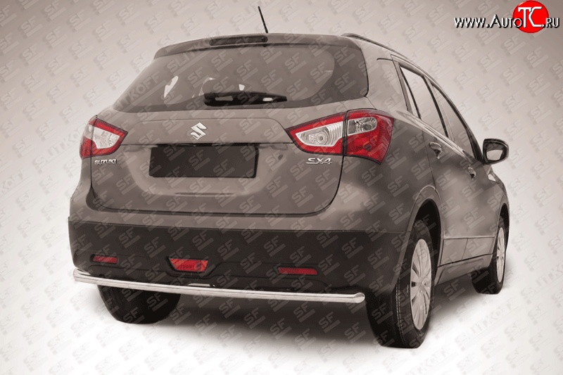 7 949 р. Одинарная защита заднего бампера из трубы диаметром 42 мм Slitkoff  Suzuki SX4  JYB, JYA (2013-2016) хэтчбэк дорестайлинг (Цвет: нержавеющая полированная сталь)  с доставкой в г. Чебоксары