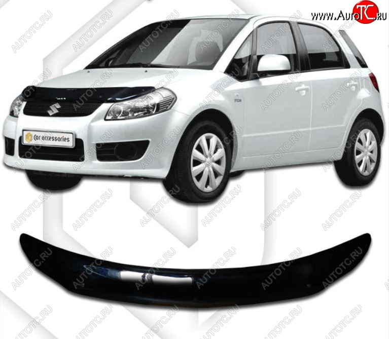 2 199 р. Дефлектор капота (левый руль) CA-Plastic Suzuki SX4 GYA,GYB  рестайлинг, хэтчбэк (2010-2016) (Classic черный, Без надписи)  с доставкой в г. Чебоксары
