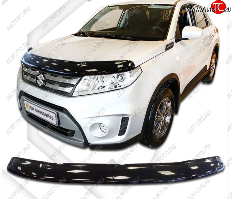 2 299 р. Дефлектор капота CA-Plastiс Suzuki Vitara LY рестайлинг (2018-2025) (Classic черный, Без надписи)  с доставкой в г. Чебоксары