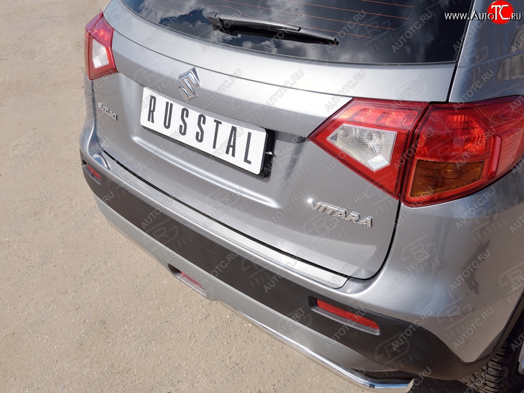 1 659 р. Накладка защитная на задний бампер Russtal (лист нерж зеркальный) Suzuki Vitara LY дорестайлинг (2015-2019)  с доставкой в г. Чебоксары