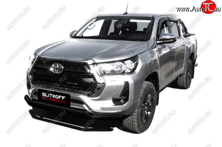 15 899 р. Защита переднего бампера Slitkoff (Ø 76+Ø 57 мм, двойная). Toyota Hilux AN120 1-ый рестайлинг (2017-2020) (Сталь с полимерным покрытием. Цвет: черный)  с доставкой в г. Чебоксары