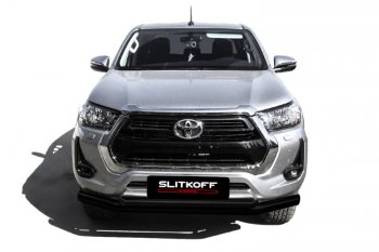 15 899 р. Защита переднего бампера Slitkoff (Ø 76+Ø 57 мм, двойная). Toyota Hilux AN120 1-ый рестайлинг (2017-2020) (Сталь с полимерным покрытием. Цвет: черный)  с доставкой в г. Чебоксары. Увеличить фотографию 2