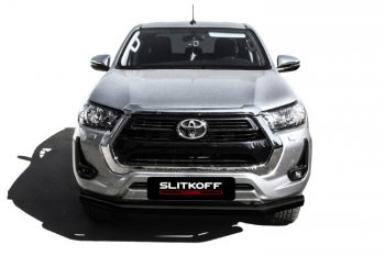 13 449 р. Защита переднего бампера Slitkoff (Ø 76 мм). Toyota Hilux AN120 1-ый рестайлинг (2017-2020) (Сталь с полимерным покрытием. Цвет: черный)  с доставкой в г. Чебоксары. Увеличить фотографию 2