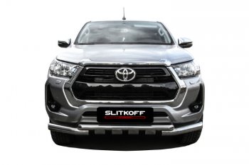 24 649 р. Защита переднего бампера Slitkoff (Ø 76+Ø 57, двойная с профильной ЗК). Toyota Hilux AN120 1-ый рестайлинг (2017-2020)  с доставкой в г. Чебоксары. Увеличить фотографию 3