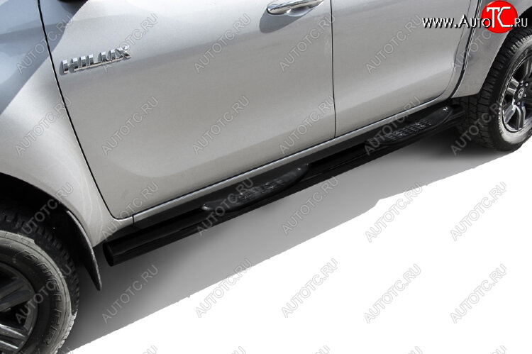 15 899 р. Защита порогов Slitkoff (Ø 76 мм, с проступями)  Toyota Hilux  AN120 (2017-2020) 1-ый рестайлинг (Сталь с полимерным покрытием. Цвет: черный)  с доставкой в г. Чебоксары