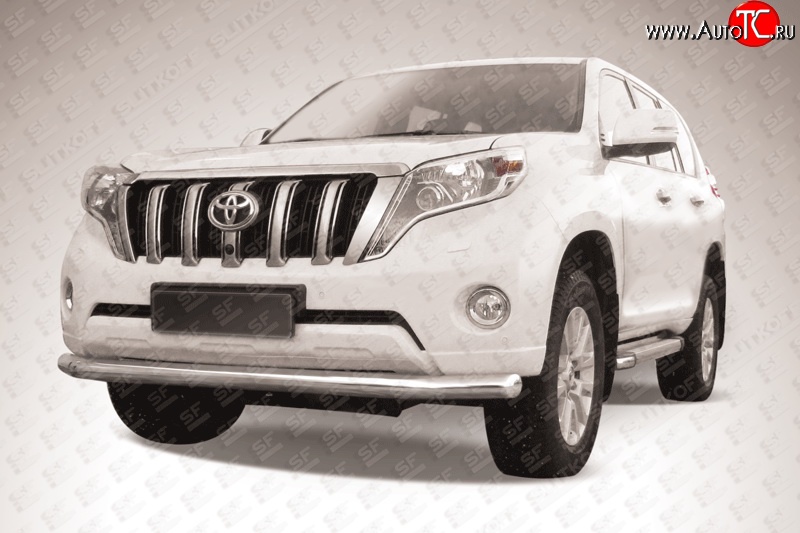 16 349 р. Одинарная защита переднего бампера диаметром 76 мм Slitkoff  Toyota Land Cruiser Prado  J150 (2013-2017) 1-ый рестайлинг (Цвет: нержавеющая полированная сталь)  с доставкой в г. Чебоксары
