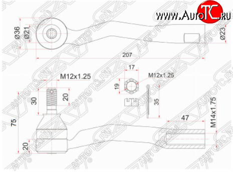 729 р. Левый наконечник рулевой тяги SAT Toyota Avensis T220 седан рестайлинг (2000-2003)  с доставкой в г. Чебоксары