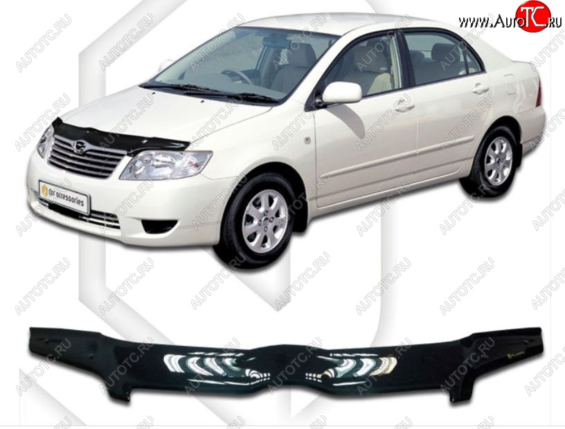 2 159 р. Дефлектор капота CA-Plastiс Toyota Corolla E120 седан рестайлинг (2004-2007) (Classic черный, Без надписи)  с доставкой в г. Чебоксары