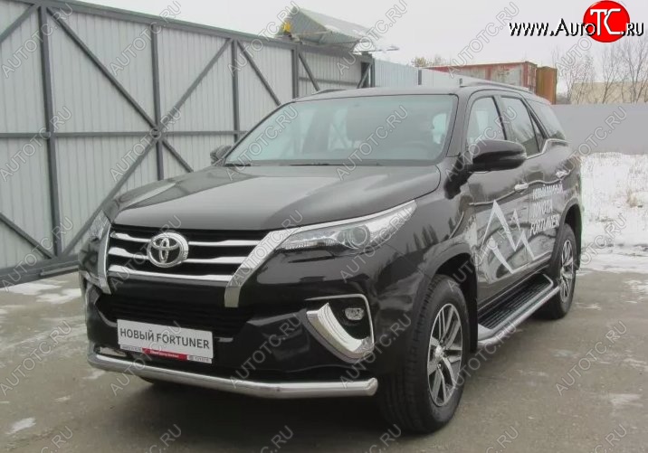 18 999 р. Одинарная защита переднего бампера диаметром 76 мм Slitkoff  Toyota Fortuner  AN160 (2015-2020) дорестайлинг (Цвет: нержавеющая полированная сталь)  с доставкой в г. Чебоксары