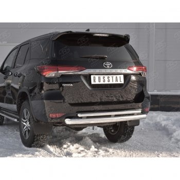 22 499 р. Защита заднего бампера (2 трубы Ø76х42 мм, нержавейка) SLITKOFF Toyota Fortuner AN160 дорестайлинг (2015-2020)  с доставкой в г. Чебоксары. Увеличить фотографию 4