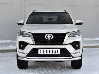22 999 р. Защита переднего бампера (2 трубы Ø63 и 42 мм, нержавейка) SLITKOFF Toyota Fortuner AN160 рестайлинг (2020-2025)  с доставкой в г. Чебоксары. Увеличить фотографию 3