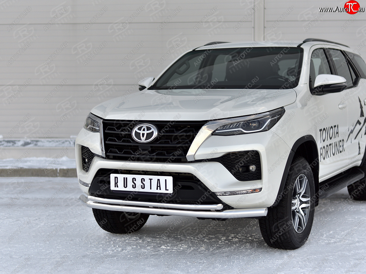 22 999 р. Защита переднего бампера (2 трубы Ø63 и 42 мм, нержавейка) SLITKOFF Toyota Fortuner AN160 рестайлинг (2020-2025)  с доставкой в г. Чебоксары