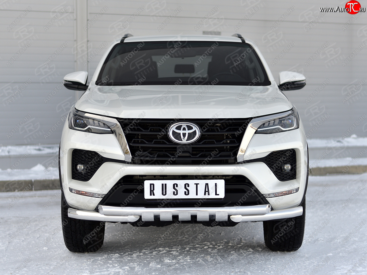28 999 р. Защита переднего бампера (Ø63 мм с клыками, нержавейка) SLITKOFF Toyota Fortuner AN160 рестайлинг (2020-2025)  с доставкой в г. Чебоксары