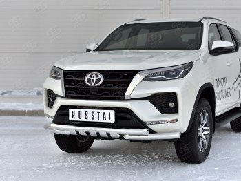 28 999 р. Защита переднего бампера (Ø63 мм с клыками, нержавейка) SLITKOFF Toyota Fortuner AN160 рестайлинг (2020-2025)  с доставкой в г. Чебоксары. Увеличить фотографию 2