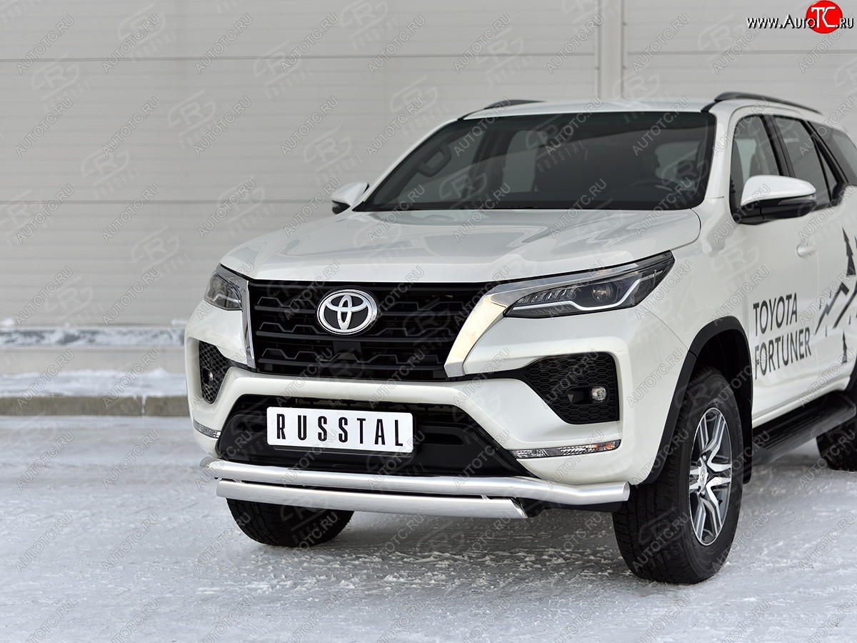19 799 р. Защита переднего бампера (2 трубы Ø63 и 75х42 мм, нержавейка) Russtal Toyota Fortuner AN160 рестайлинг (2020-2025)  с доставкой в г. Чебоксары