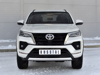 14 499 р. Защита переднего бампера (Ø75х42 мм, нержавейка) Russtal Toyota Fortuner AN160 рестайлинг (2020-2025)  с доставкой в г. Чебоксары. Увеличить фотографию 2