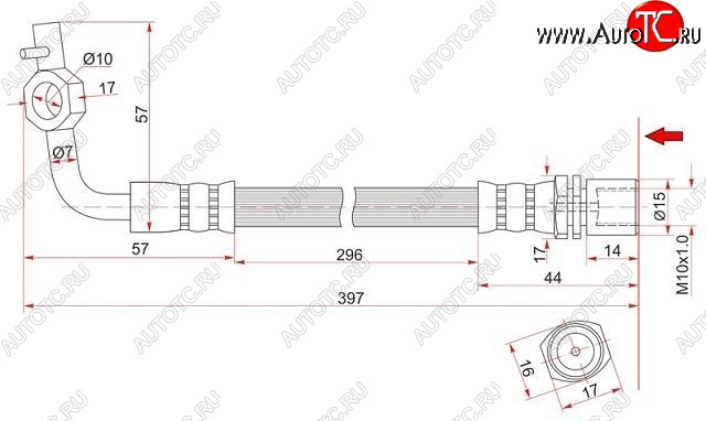 559 р. Тормозной шланг SAT (правый) Toyota Hiace H100 минивэн дорестайлинг (Япония) (1989-1993)  с доставкой в г. Чебоксары