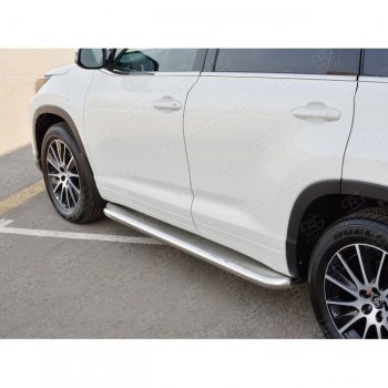43 999 р. Порожки для ног (Ø63 мм) SLITKOFF  Toyota Highlander  XU50 (2016-2020) рестайлинг (лист - нержавейка, профиль - нержавейка)  с доставкой в г. Чебоксары. Увеличить фотографию 3