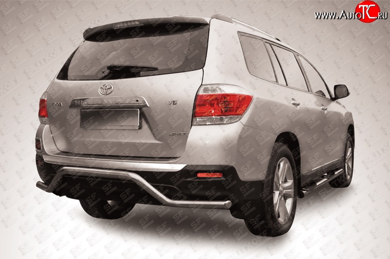 12 999 р. Защита заднего бампера из фигурной трубы диаметром 57 мм Slitkoff  Toyota Highlander  XU40 (2010-2013) рестайлинг (Цвет: нержавеющая полированная сталь)  с доставкой в г. Чебоксары