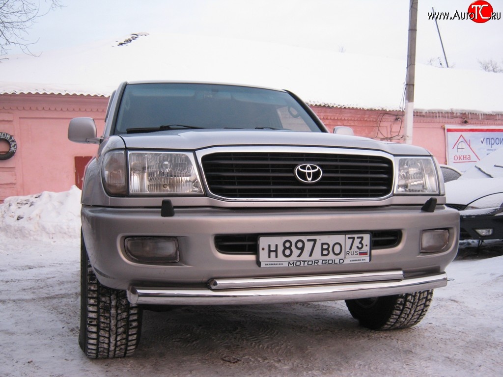 20 699 р. Защита переднего бампера (2 трубыØ76 и 42 мм, нержавейка) SLITKOFF Toyota Land Cruiser 10 100 1-ый рестайлинг (2002-2005)  с доставкой в г. Чебоксары
