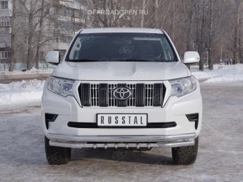 27 999 р. Защита переднего бампера (Ø63 мм c зубами Ø42, нержавейка) SLITKOFF  Toyota Land Cruiser Prado  J150 (2017-2020) 2-ой рестайлинг  с доставкой в г. Чебоксары. Увеличить фотографию 3