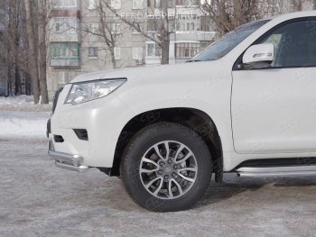 Защита переднего бампера (Ø63 мм c зубами Ø42, нержавейка) SLITKOFF Toyota Land Cruiser Prado  J150 (2017-2020) 2-ой рестайлинг