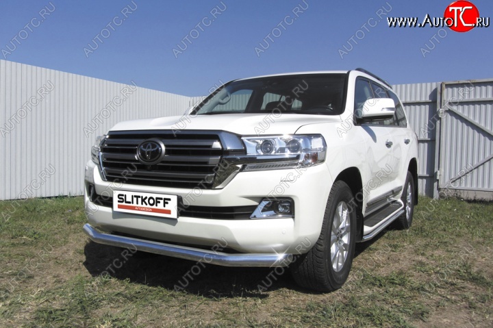 14 099 р. Одинарная защита переднего бампера диаметром 57 мм Slitkoff  Toyota Land Cruiser  200 (2015-2021) 2-ой рестайлинг (Цвет: нержавеющая полированная сталь)  с доставкой в г. Чебоксары