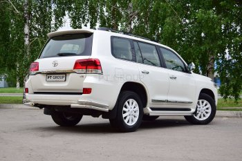 23 999 р. Защита заднего бампера Petroil Tuning (уголки двойные, d63/51)  Toyota Land Cruiser  200 (2015-2021) 2-ой рестайлинг (Нержавеющая полированная сталь)  с доставкой в г. Чебоксары. Увеличить фотографию 2