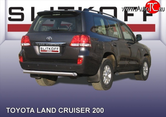 14 099 р. Защита заднего бампера из короткой трубы диаметром 76 мм Slitkoff  Toyota Land Cruiser  200 (2007-2012) дорестайлинг (Цвет: нержавеющая полированная сталь)  с доставкой в г. Чебоксары