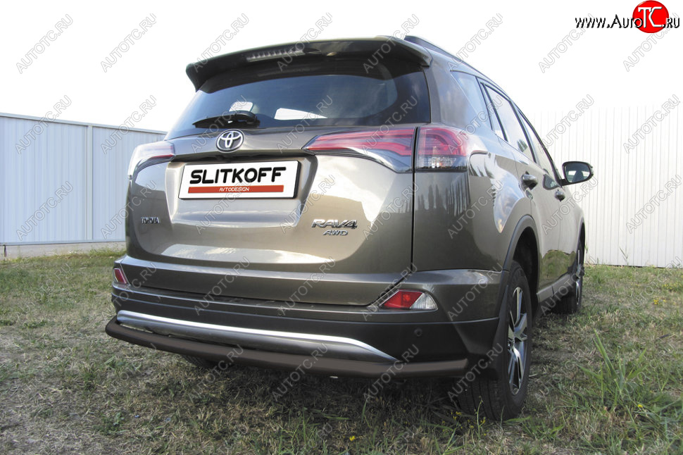 8 199 р. Защита заднего бампера Slitkoff (Ø57 мм, длинная) Toyota RAV4 XA40 5 дв. рестайлинг (2015-2019) (Сталь с полимерным покрытием в цвет: черный)  с доставкой в г. Чебоксары