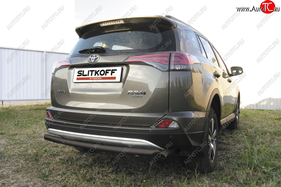 6 399 р. Защита заднего бампера Slitkoff (Ø57 мм, радиусная) Toyota RAV4 XA40 5 дв. рестайлинг (2015-2019) (Сталь с полимерным покрытием в цвет: черный)  с доставкой в г. Чебоксары
