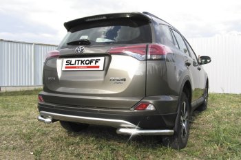 8 849 р. Защита заднего бампера Slitkoff (Ø57 мм, уголки) Toyota RAV4 XA40 5 дв. рестайлинг (2015-2019) (Нержавейка полированная)  с доставкой в г. Чебоксары. Увеличить фотографию 2