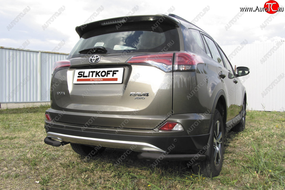 8 849 р. Защита заднего бампера Slitkoff (Ø57 мм, уголки) Toyota RAV4 XA40 5 дв. рестайлинг (2015-2019) (Нержавейка полированная)  с доставкой в г. Чебоксары