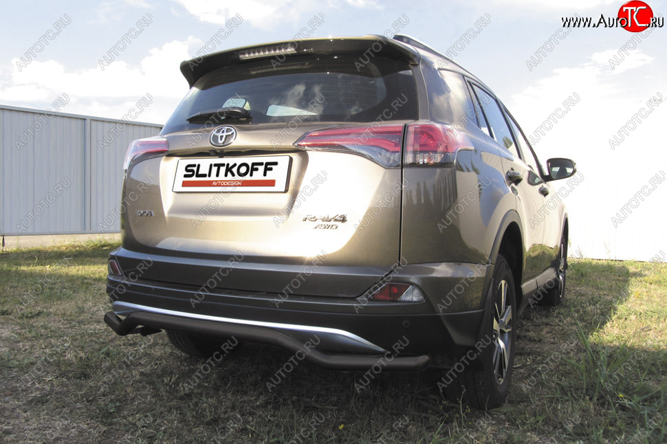7 749 р. Защита заднего бампера Slitkoff (Ø57 мм, волна) Toyota RAV4 XA40 5 дв. рестайлинг (2015-2019) (Сталь с полимерным покрытием в цвет: черный)  с доставкой в г. Чебоксары