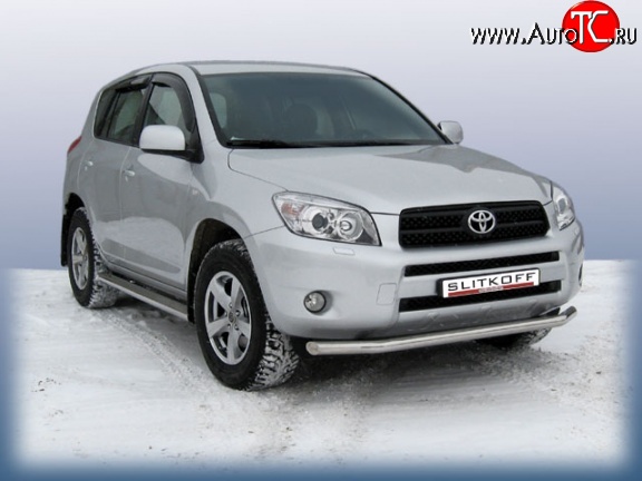 8 999 р. Одинарная защита переднего бампера из трубы диаметром 57 мм Slitkoff  Toyota RAV4  XA305 (2005-2009) 5 дв. дорестайлинг (Цвет: нержавеющая полированная сталь)  с доставкой в г. Чебоксары