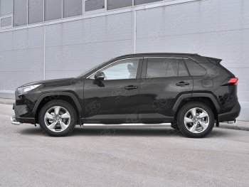 24 549 р. Защита порогов на SLITKOFF труба d76 с накладкой  Toyota RAV4  XA50 (2018-2025) 5 дв. дорестайлинг (защита порогов с закругленными торцами)  с доставкой в г. Чебоксары. Увеличить фотографию 3
