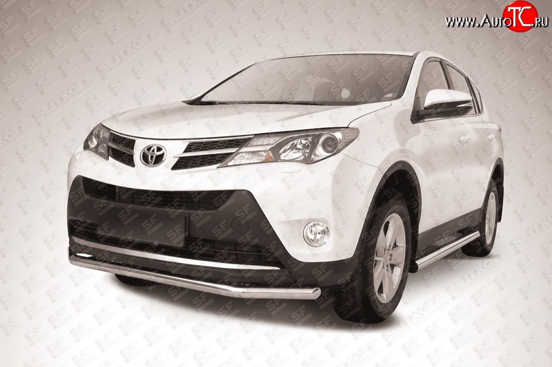 10 749 р. Одинарная защита переднего бампера из трубы диаметром 57 мм Slitkoff  Toyota RAV4  XA40 (2012-2015) 5 дв. дорестайлинг (Цвет: нержавеющая полированная сталь)  с доставкой в г. Чебоксары