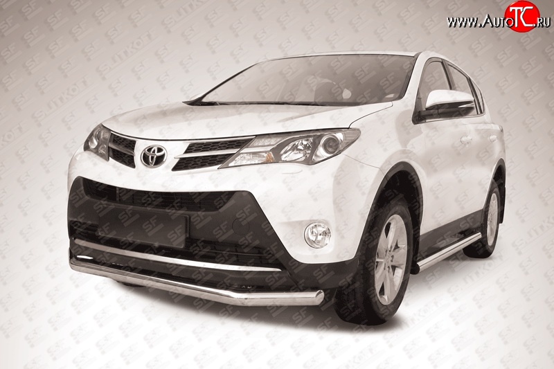 12 299 р. Одинарная защита переднего бампера диаметром 76 мм Slitkoff  Toyota RAV4  XA40 (2012-2015) 5 дв. дорестайлинг (Цвет: нержавеющая полированная сталь)  с доставкой в г. Чебоксары