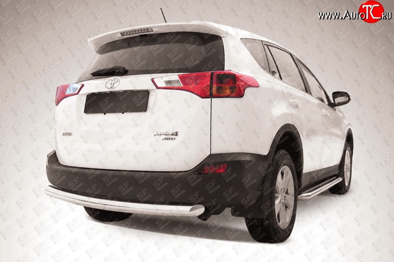 10 449 р. Защита заднего бампера из трубы диаметром 76 мм Slitkoff  Toyota RAV4  XA40 (2012-2015) 5 дв. дорестайлинг (Цвет: нержавеющая полированная сталь)  с доставкой в г. Чебоксары