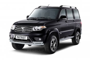 10 999 р. Порожки для ног из трубы Ø51 с алюминиевой площадкой Petroil Tuning Уаз Патриот 3163 5-дв. 1-ый рестайлинг (2014-2016) (Черный (Шагрень))  с доставкой в г. Чебоксары. Увеличить фотографию 3