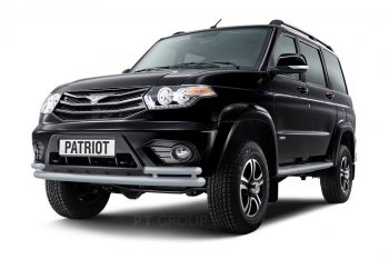 6 449 р. Защита переднего бампера (двойная с углами Ø63 и 51 мм) Petroil Tuning  Уаз Патриот ( 23632,  3163 5-дв.,  3163 5 дв.) (2014-2025) 1 рестайлинг пикап, 1-ый рестайлинг, 2-ой рестайлинг пикап, 2-ой рестайлинг (Черный (Шагрень))  с доставкой в г. Чебоксары. Увеличить фотографию 3