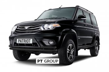 6 449 р. Защита переднего бампера (двойная с углами Ø63 и 51 мм) Petroil Tuning  Уаз Патриот ( 23632,  3163 5-дв.,  3163 5 дв.) (2014-2025) 1 рестайлинг пикап, 1-ый рестайлинг, 2-ой рестайлинг пикап, 2-ой рестайлинг (Черный (Шагрень))  с доставкой в г. Чебоксары. Увеличить фотографию 2
