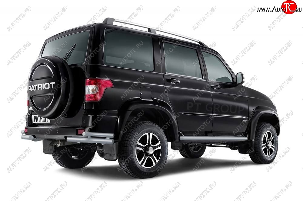 7 449 р. Защита заднего бампера Petroil Tuning (уголки двойные, сталь с полимерным покрытием, d63/51) Уаз Патриот 23632 2-ой рестайлинг пикап (2016-2025) (Черная (шагрень))  с доставкой в г. Чебоксары